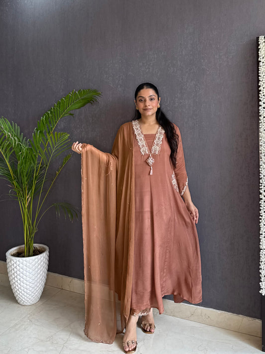 Chinon handwork anarkali set
