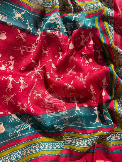 Pure Maheshwari warli art suit
