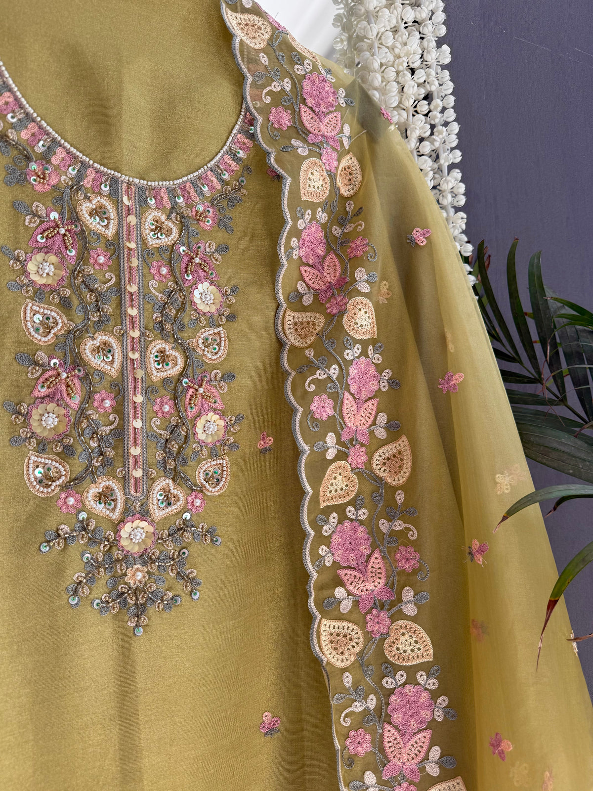 Premium tissue silk hand embroidered suit