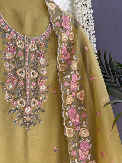 Premium tissue silk hand embroidered suit