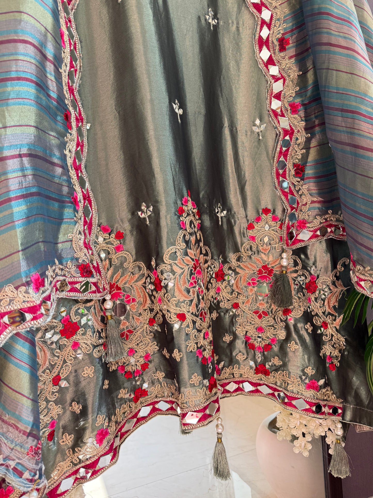 Luxurious mettalic Mirrorwork suit
