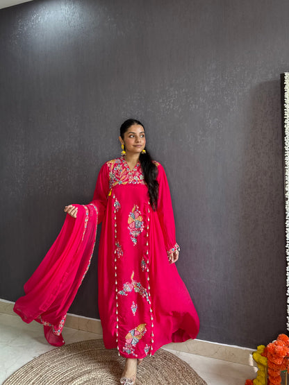 Mal cotton silk embroidered handwork Anarkali