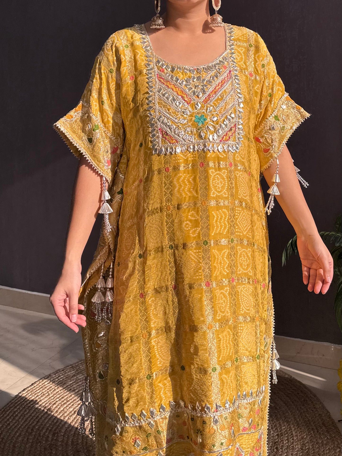 Luxurious gharchola bandhej kaftan set
