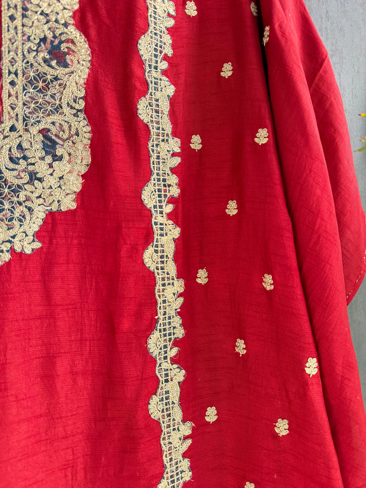 Luxurious raw silk aari work suit