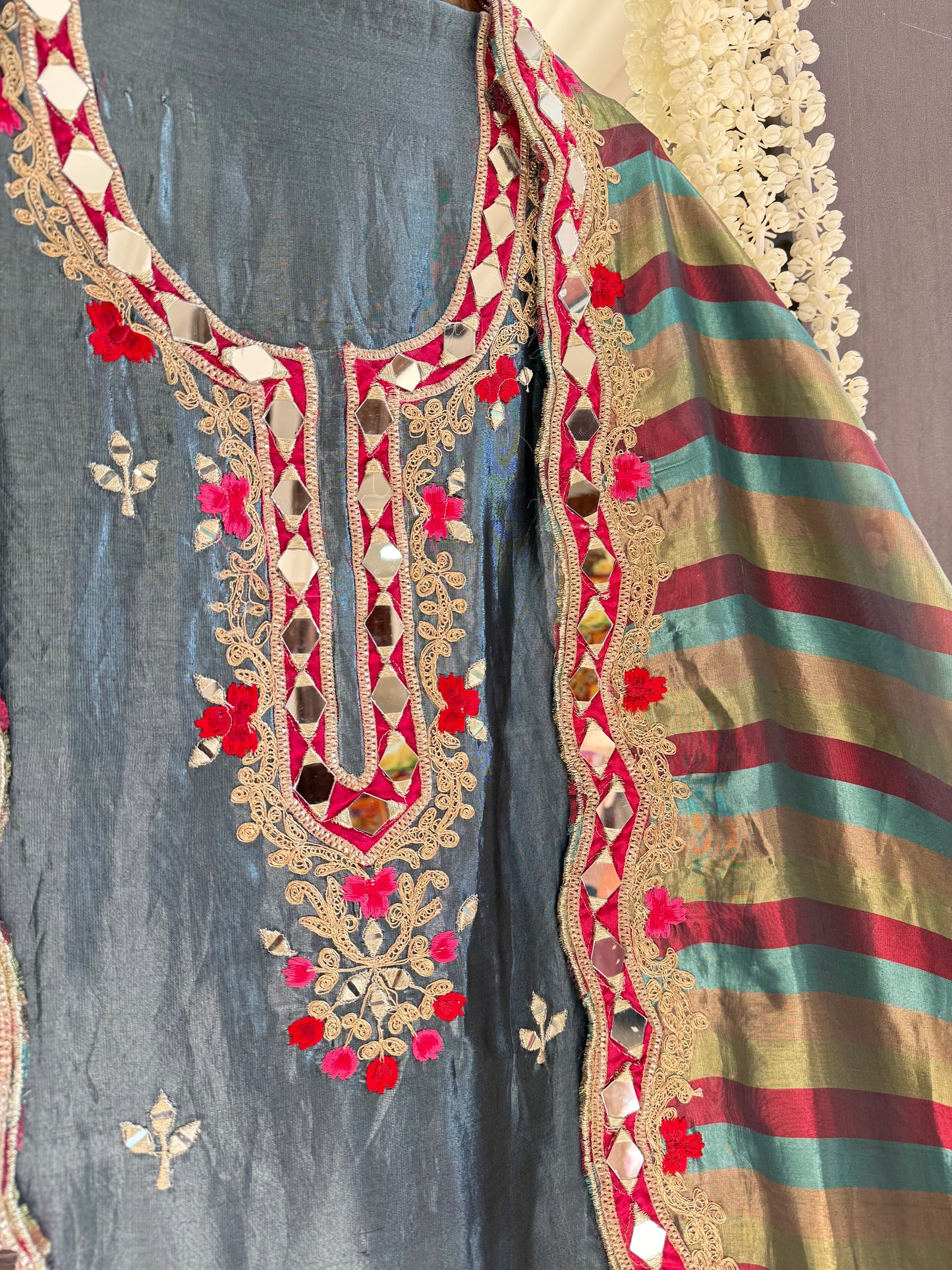Luxurious mettalic Mirrorwork suit