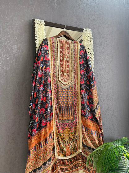 Pure satin crepe gota work suit