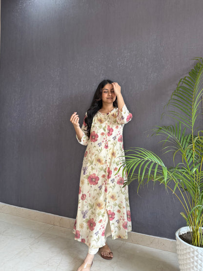 Linen handwork kurta set