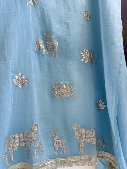 Luxurious Mul chanderi gota appliqué work suit