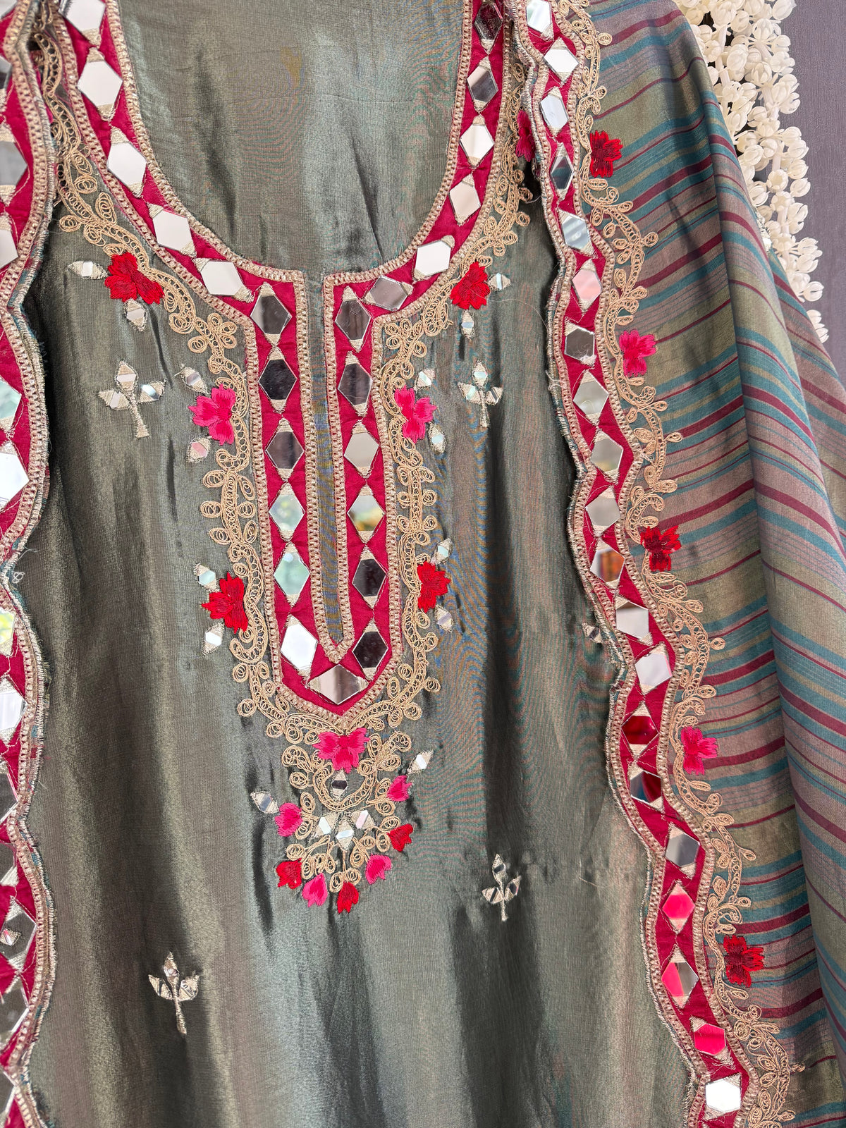 Luxurious mettalic Mirrorwork suit