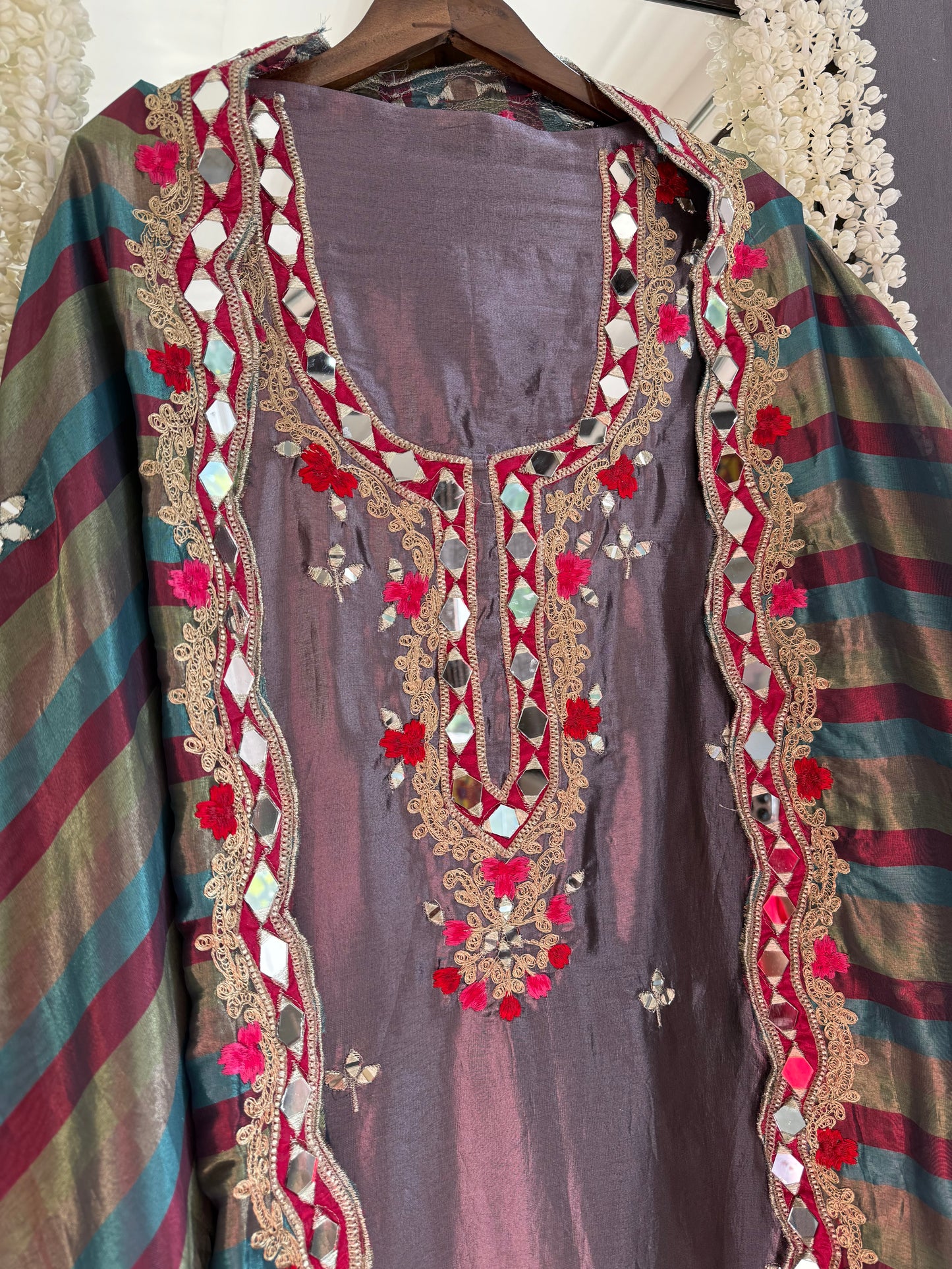 Luxurious mettalic Mirrorwork suit