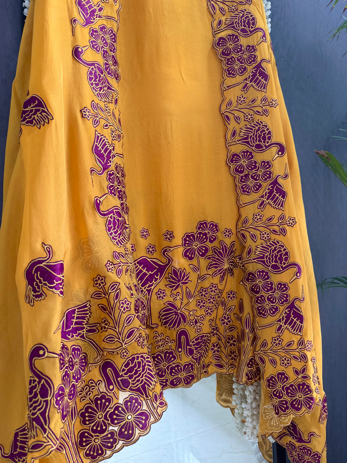 Organza appliqué work flamingos suit