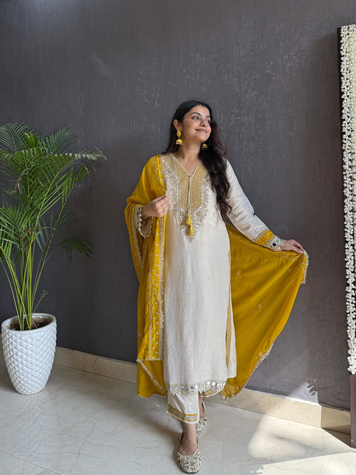 Tissue silk aari and mirrorwork suit set
