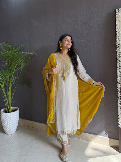 Tissue silk aari and mirrorwork suit set