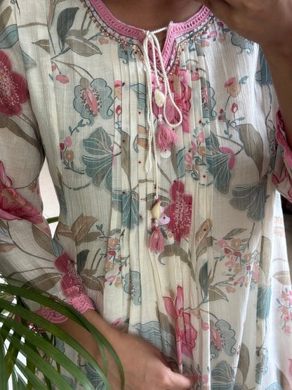 Linen handwork kurta set