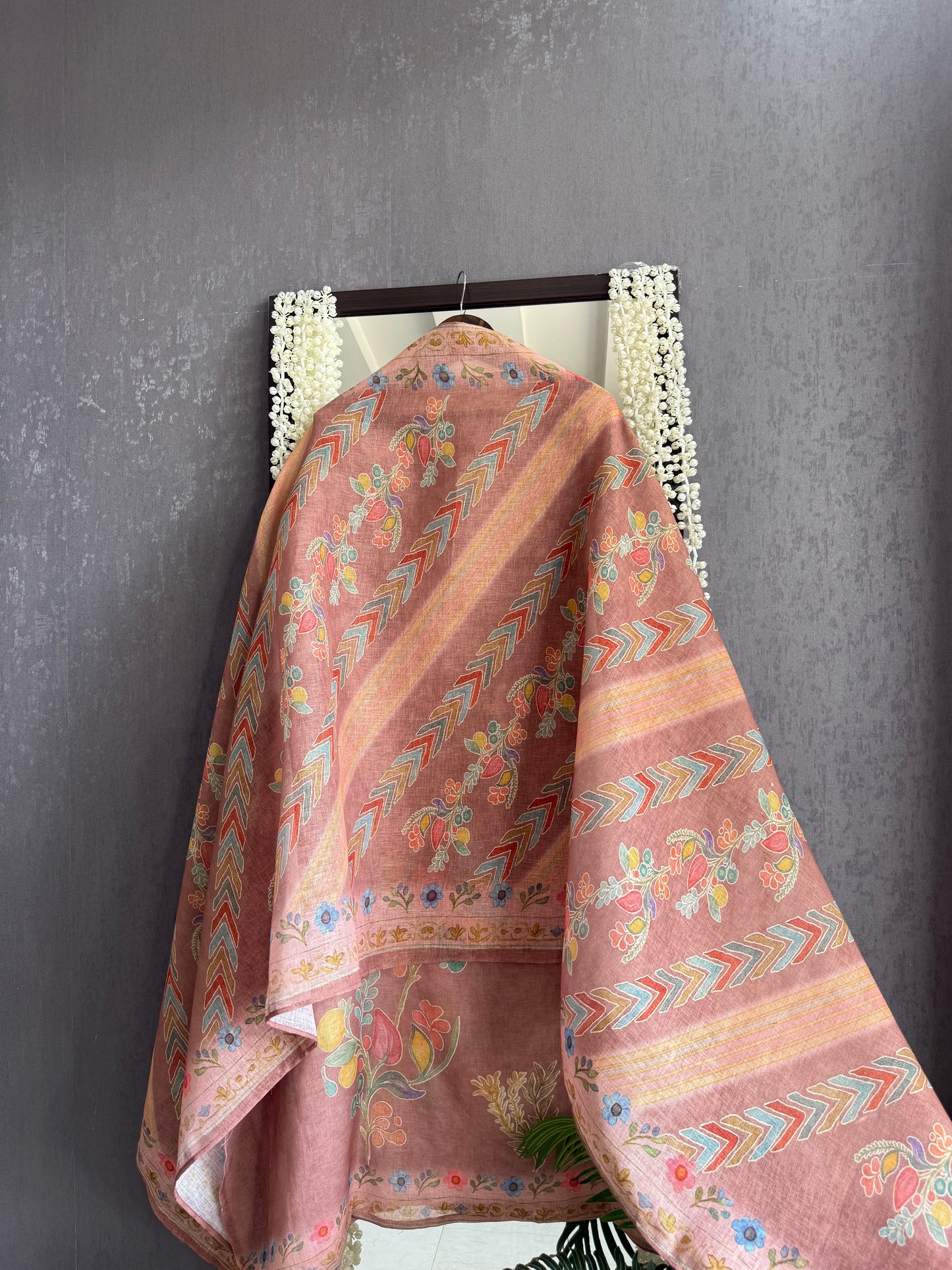 Pure linen florals handwork suit