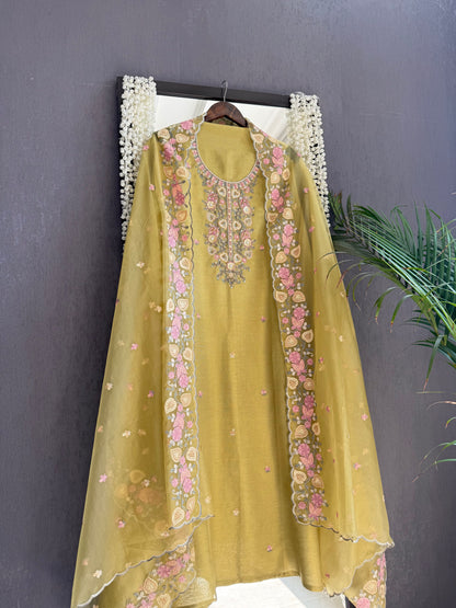 Premium tissue silk hand embroidered suit