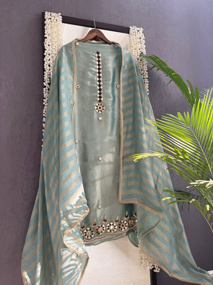 Luxurious leather patti bejewelled suit