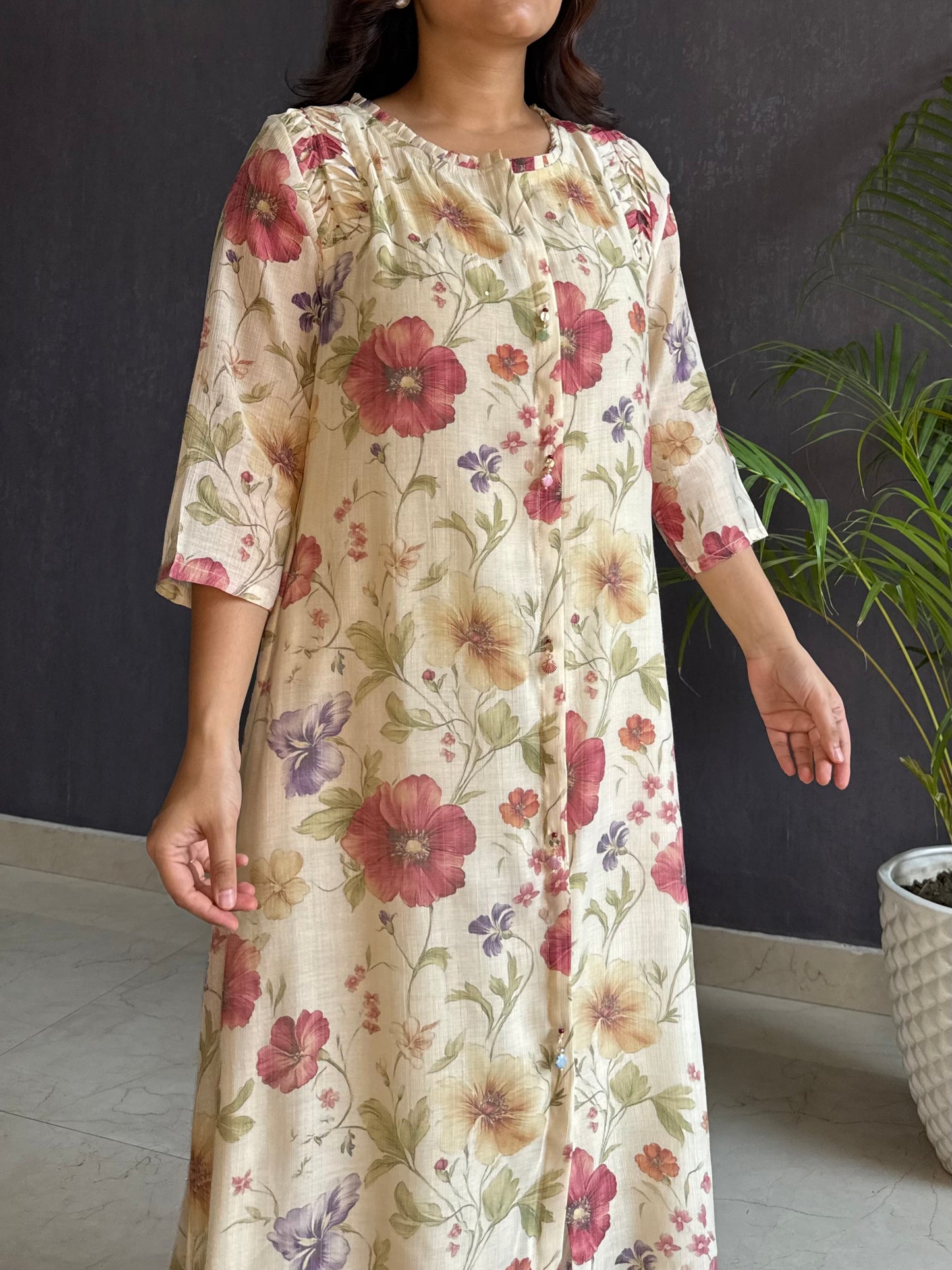 Linen handwork kurta set