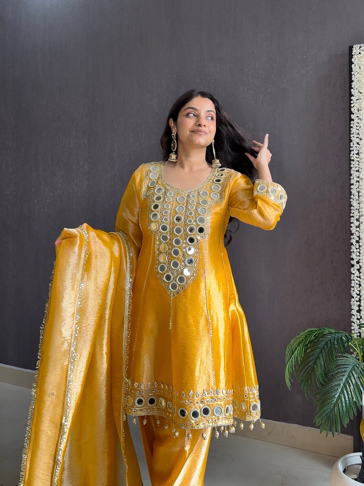 Luxurious mirrorwork anarkali set