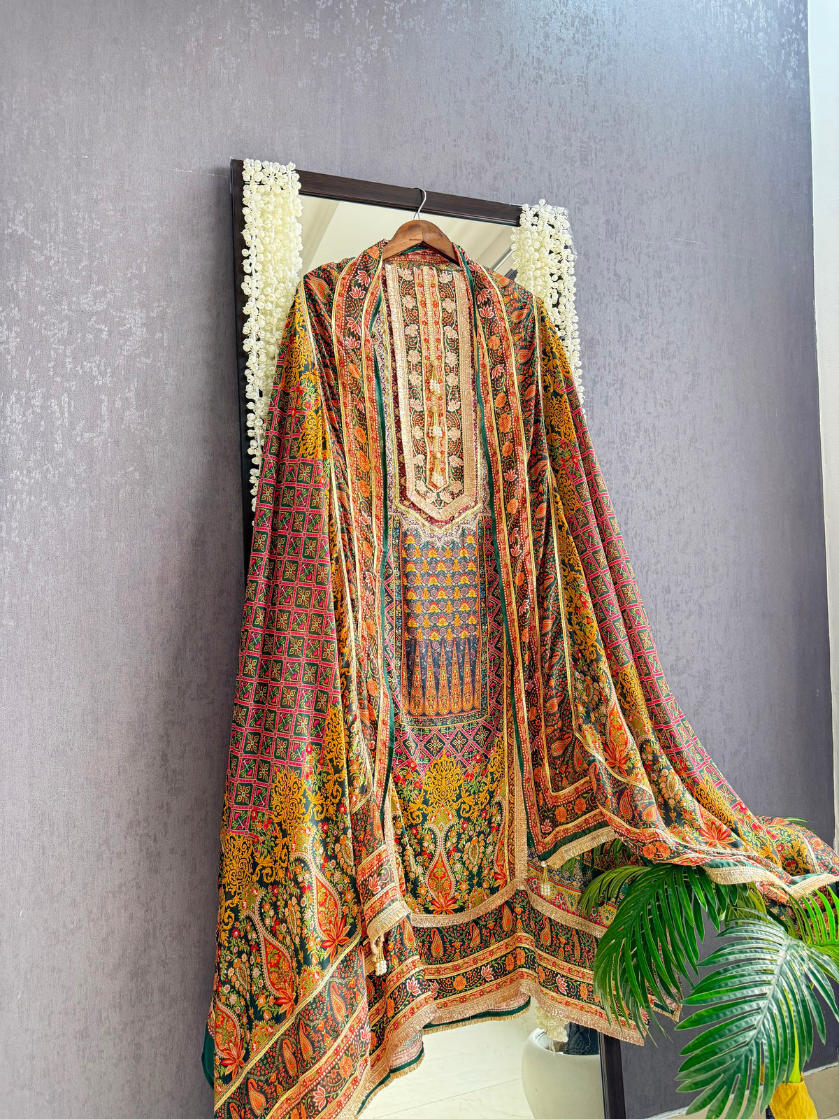 Pure satin crepe gota work suit