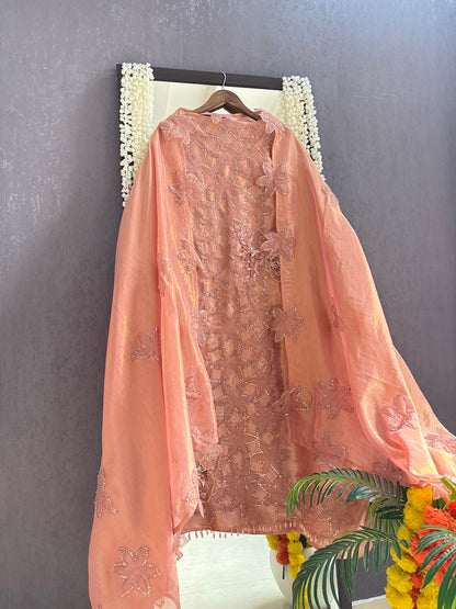 Luxurious brocade cutwork Tissue silk suit