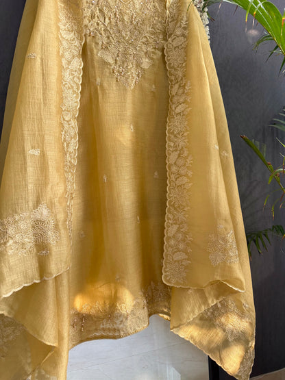 Tussar tissue handwork aari suit