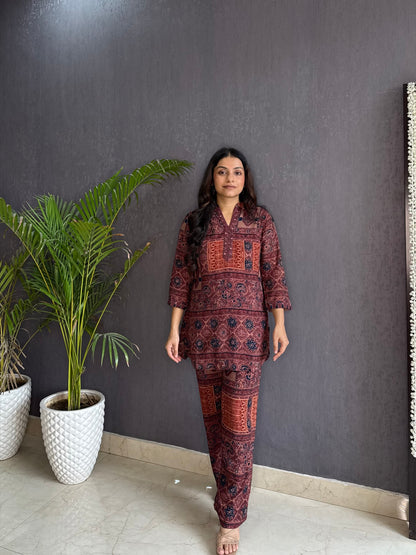 Modal cotton Ajrakh Coord set