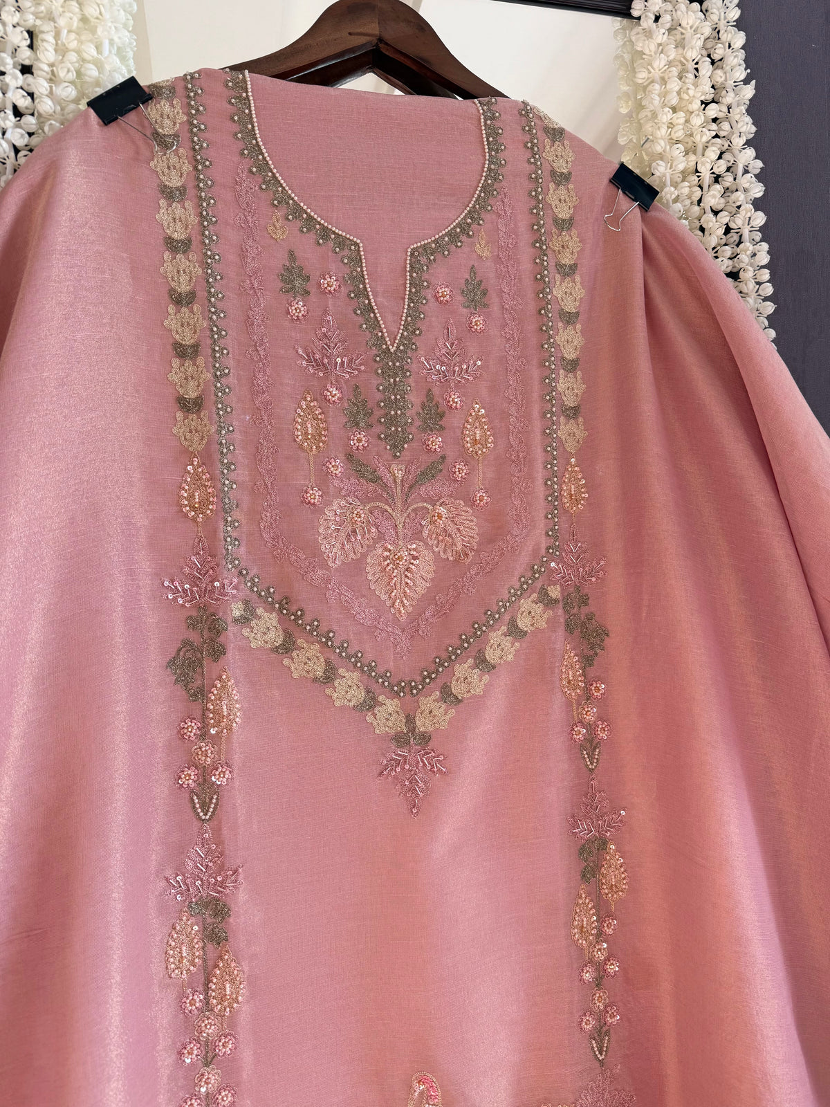 Premium tissue linen silk hand embroidered suit