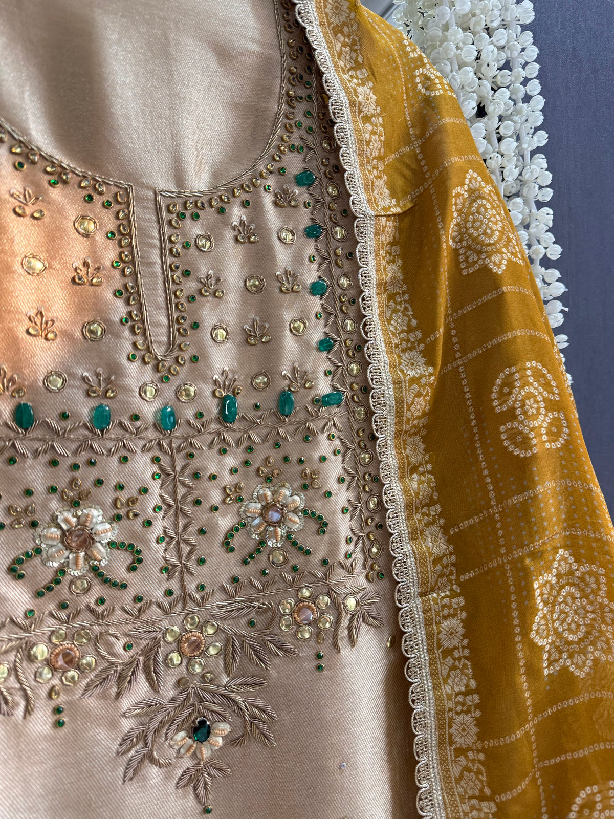 Luxurious bejewelled Gharchola suit