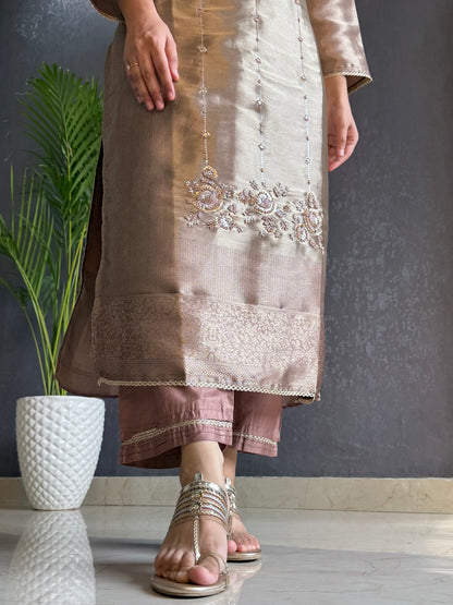 Tissue brocade hand work suit set