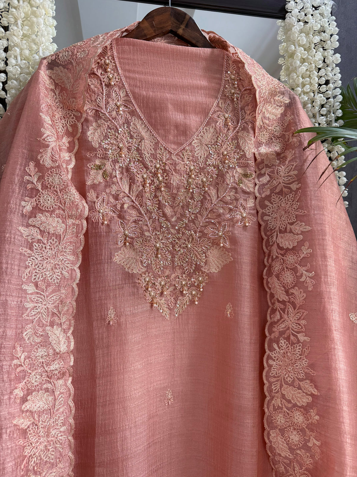 Tussar tissue handwork aari suit