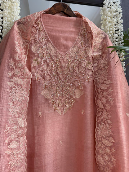 Tussar tissue handwork aari suit