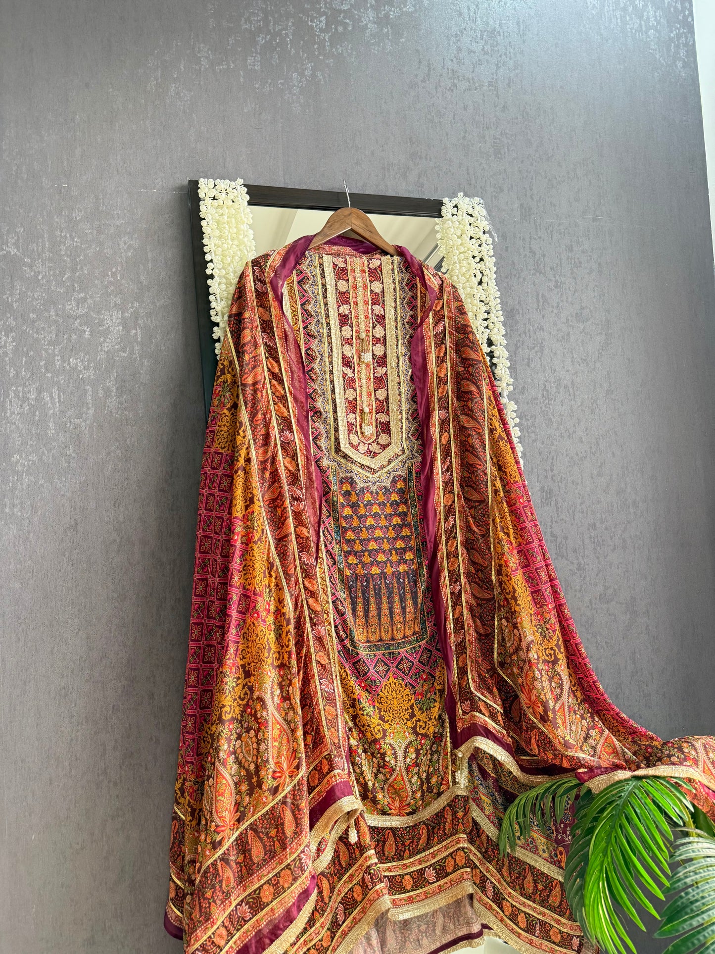 Pure satin crepe gota work suit