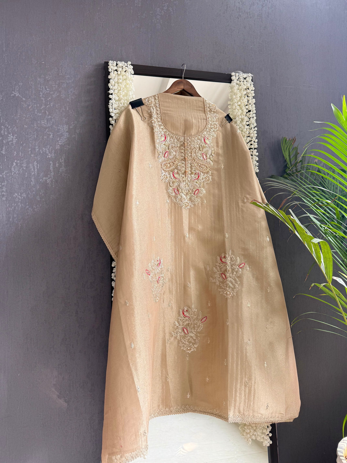 Premium tissue peacock hand embroidered suit