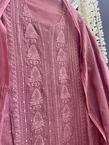 Luxurious Mul chanderi lucknowi handwork suit