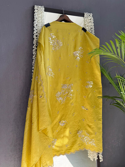 Luxurious Mul chanderi gota appliqué work suit