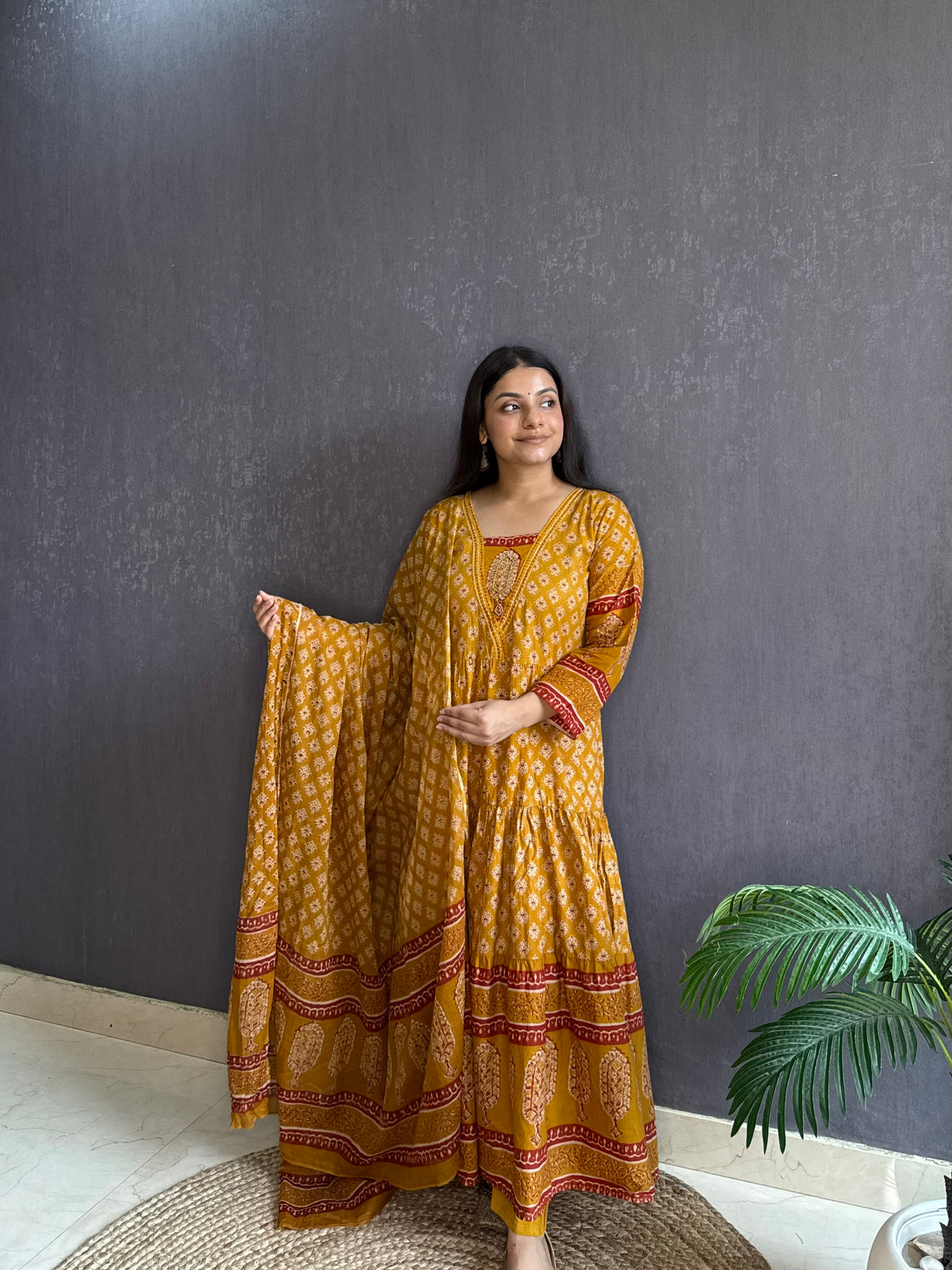 Pure cotton blockprinted tiered Anarkali