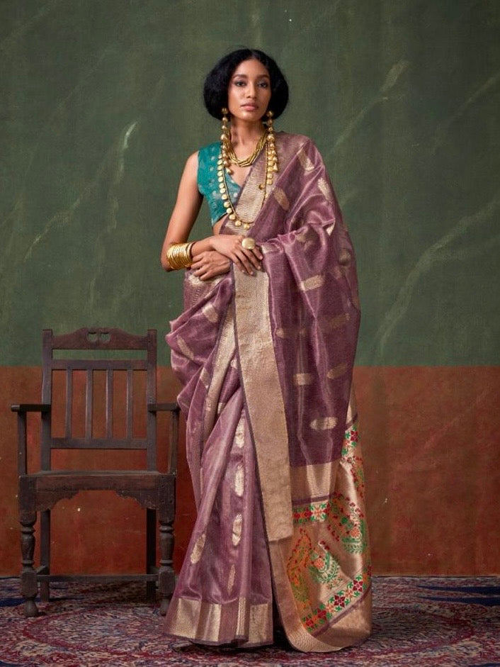 Tissue zari paithani saree