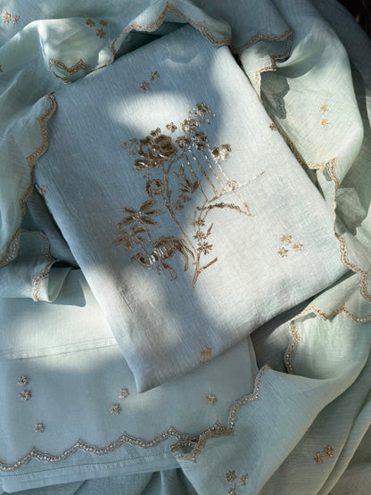 Luxurious Mul chanderi gota appliqué work suit