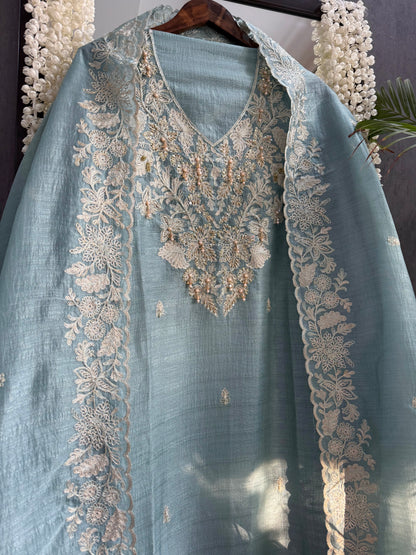 Tussar tissue handwork aari  suit