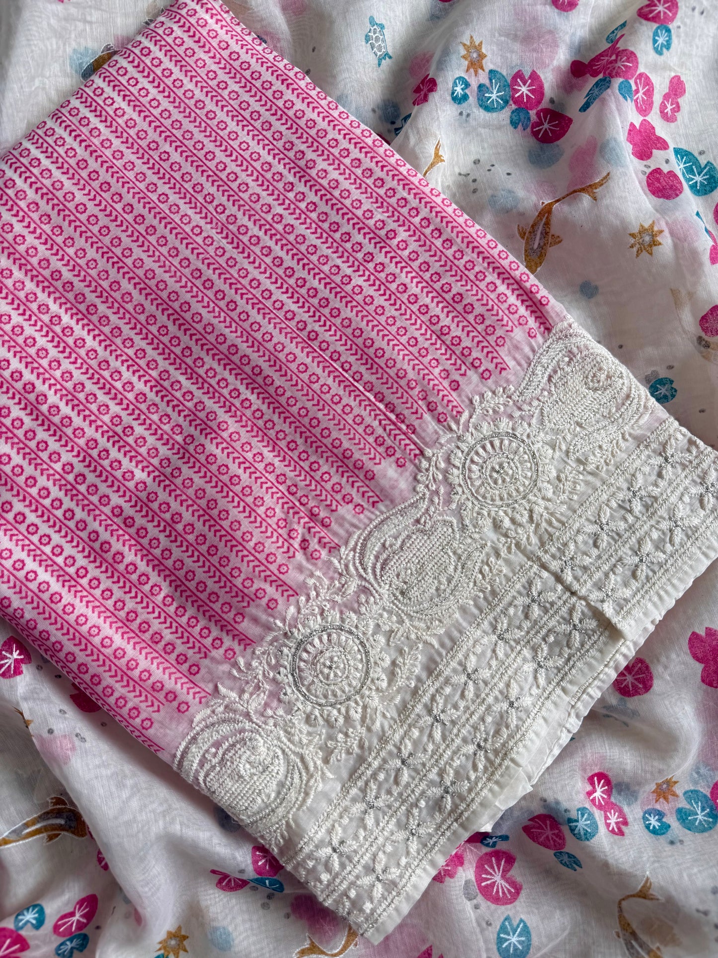 Chanderi cotton dolphins lucknowi suit