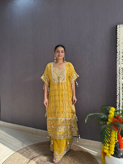 Luxurious gharchola bandhej kaftan set