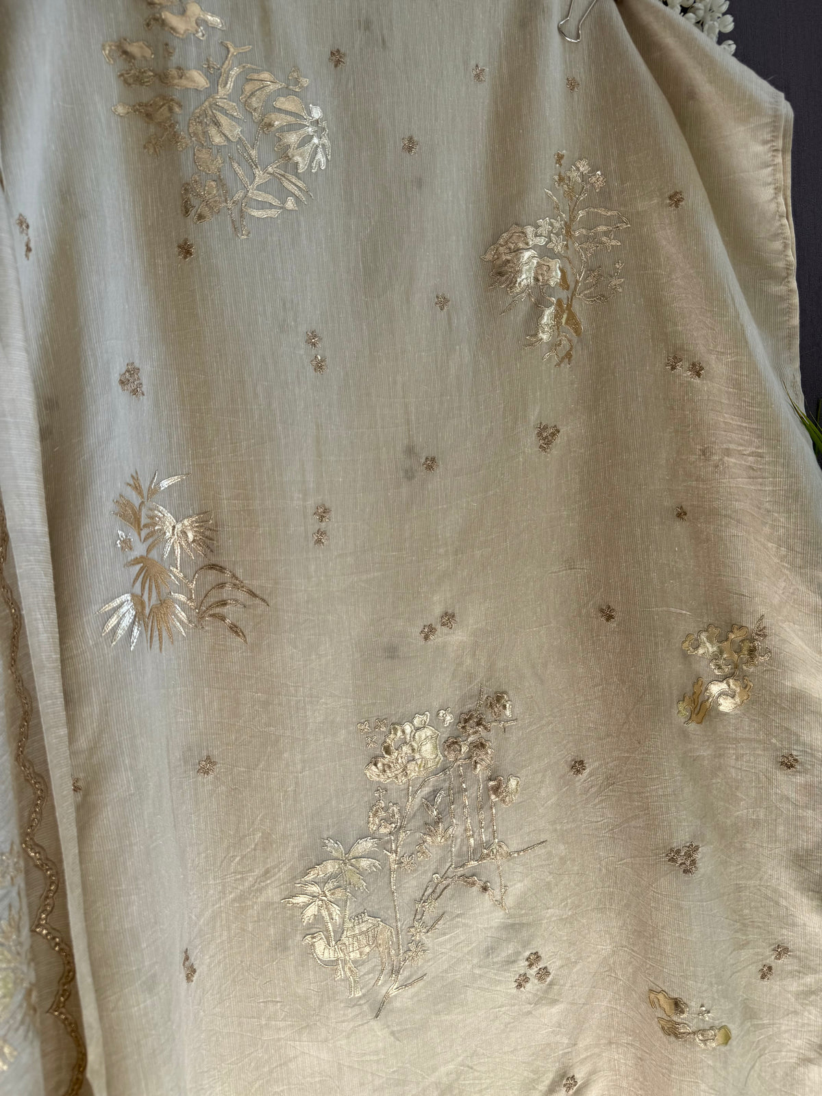 Luxurious Mul chanderi gota appliqué work suit