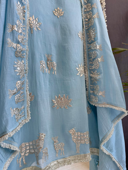Luxurious Mul chanderi gota appliqué work suit