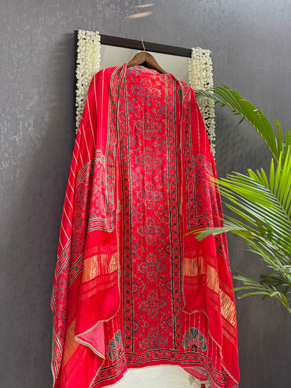 Gajji silk ajrakh Handwork suits