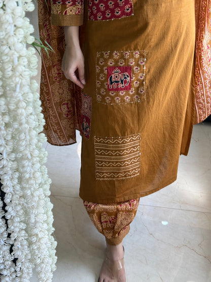 Pure cotton afghani ajrakh suit set