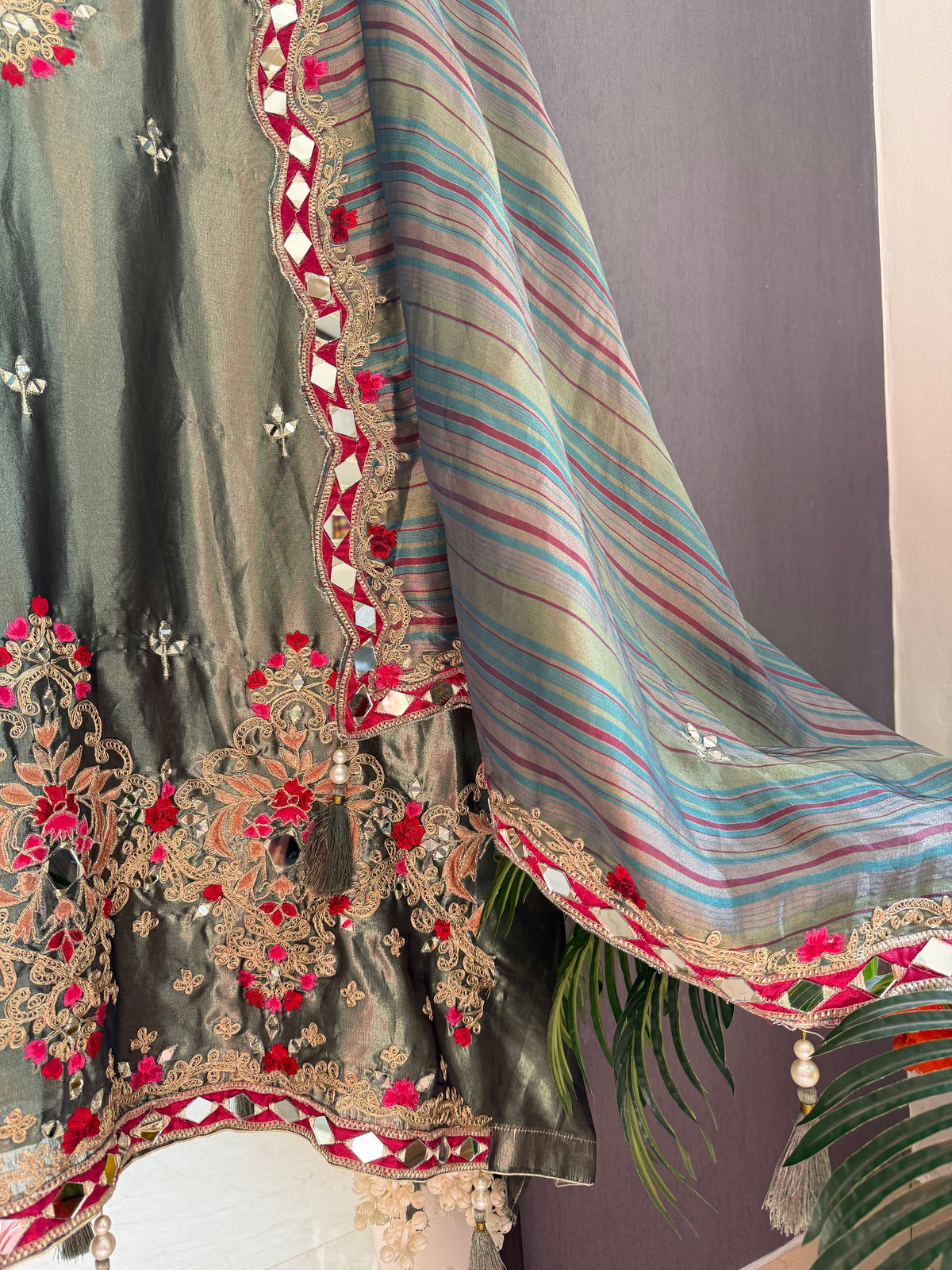 Luxurious mettalic Mirrorwork suit