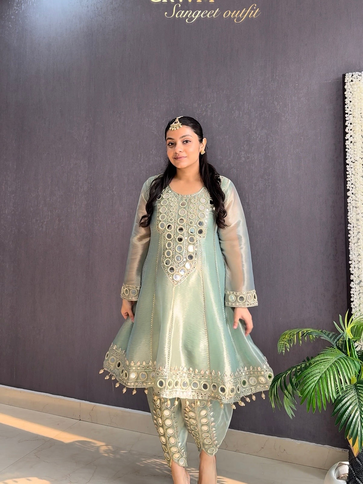 Luxurious mirrorwork anarkali set