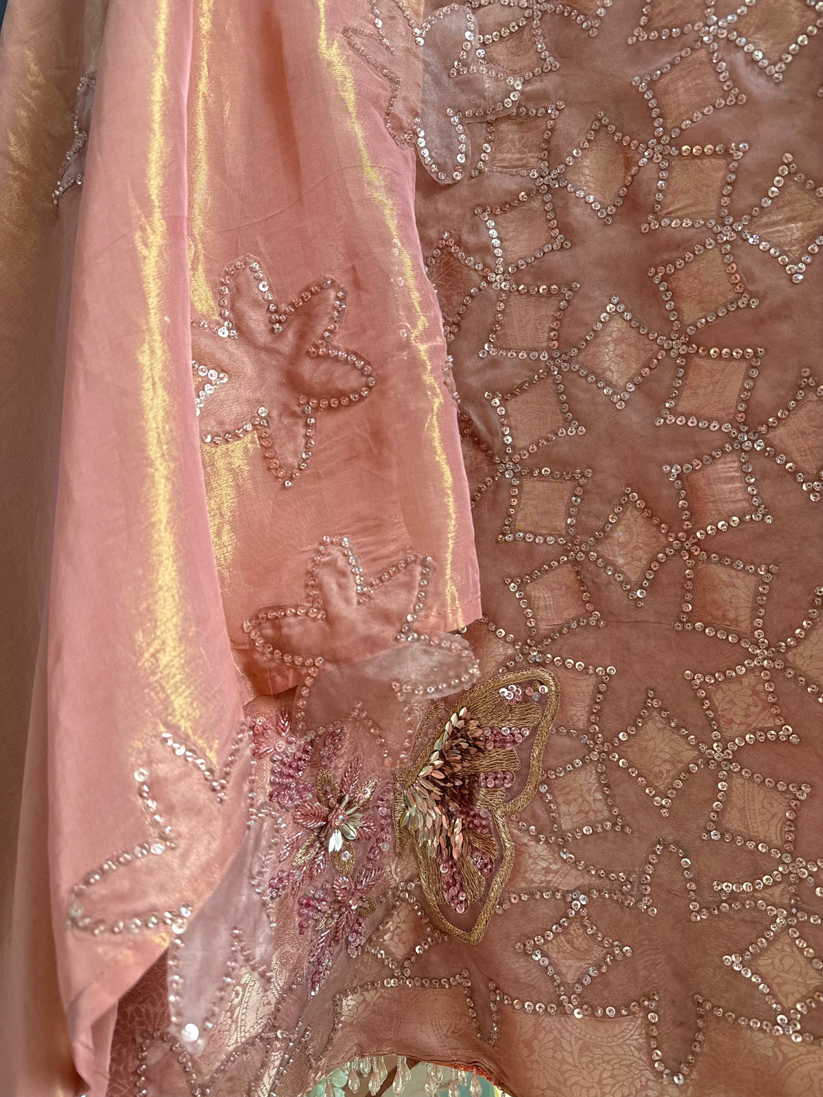 Luxurious brocade cutwork Tissue silk suit