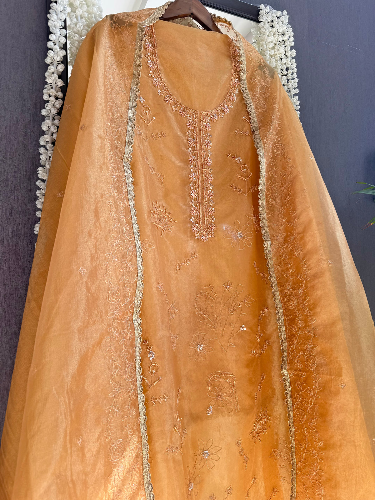 Premium tissue organza aari embroidered suit